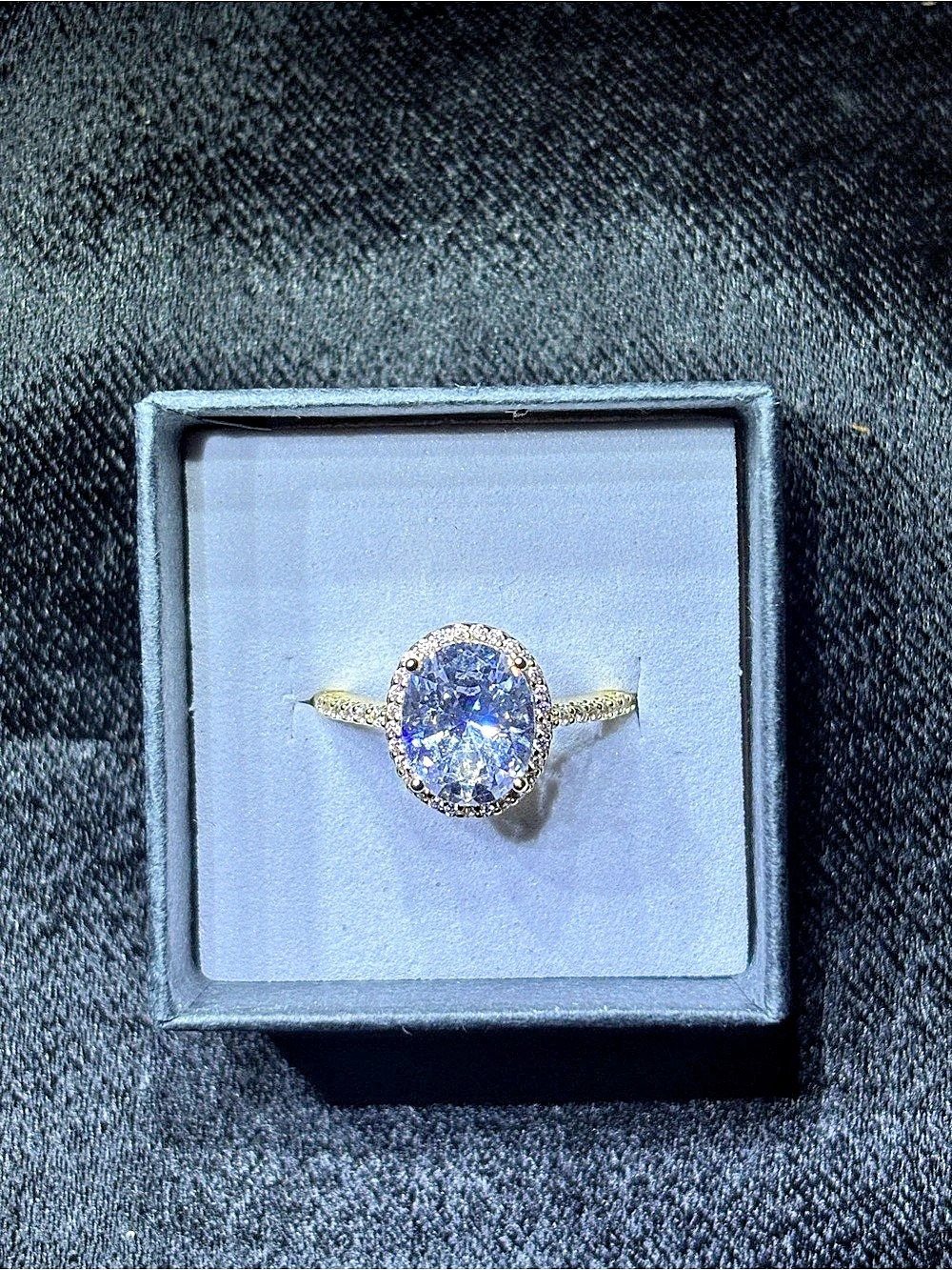 Gold Filled AAA CZ Oval-Cut Halo Solitaire Ring Size 7 - Picture 8 of 12